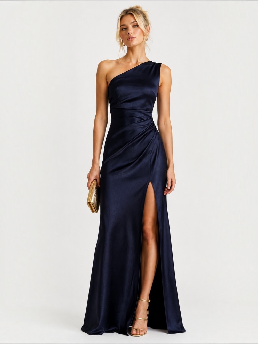 Bec + Bridge Dreamer Navy One Shoulder Asymmetrical Gown Dress Sz 6